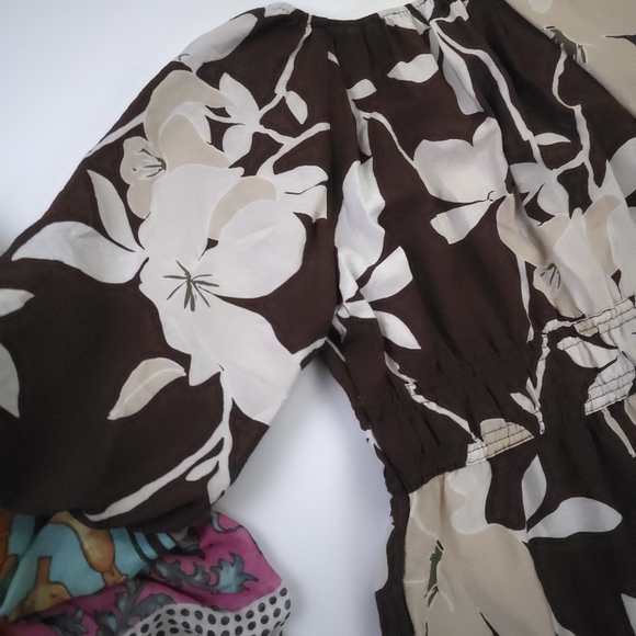 Loft Floral Brown and Cream Dress Small Petite Maxi - Picture 7 of 11